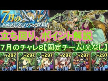 【チャレ８】７月のクエストを攻略　チャレンジレベル８【固定チーム／光なし】の立ち回り解説　パズドラ