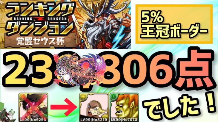 【パズドラ】ランダン〜覚醒ゼウス杯〜5%王冠ボーダーは23◻︎,806点でした！