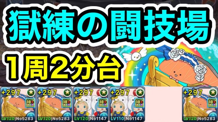 【パズドラ】レベルを上げよう！獄練の闘技場！1周2分台！育成枠1で自由！ずらしのみ！KIRIMIちゃんループで周回！【2周分】