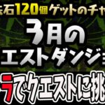 魔法石”120個”！ロイヤルノーチラスパで3月のクエストダンジョンL15からクリアする！【パズドラ】