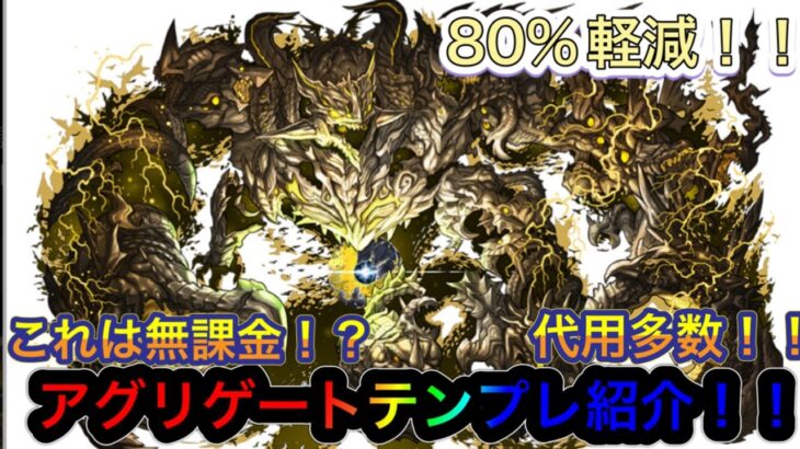 【パズドラ】本日登場！！実質無課金！？のアグリゲートテンプレ紹介！！軽減率80%の実質HP5倍環境トップリーダー！！