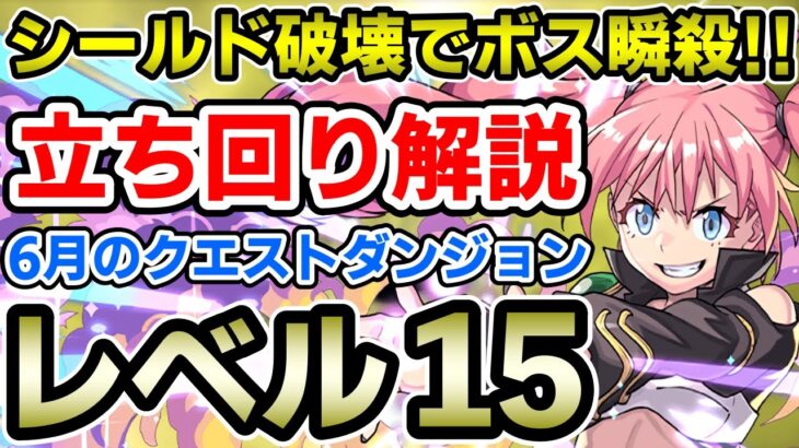 【レベル15】ミリムでサクサク攻略!! シールド破壊でボスも瞬殺!! 立ち回り解説【6月のクエストダンジョン】【パズドラ】