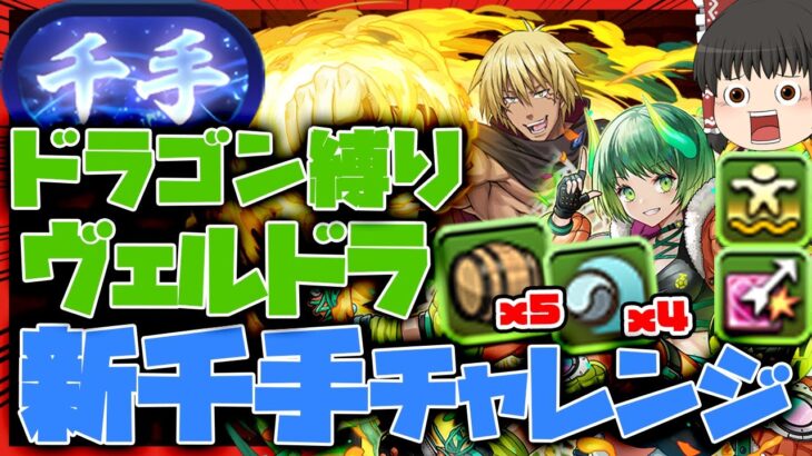 【パズドラドラゴン縛り】シールド完全対策!!超絶火力＆HP700万のヴェルドラ×メローラムで新千手チャレンジを撃破!!!【ゆっくり実況】