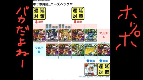 [パズドラ]ポッポ降臨_ニーズヘッグ無課金パ_2人マルチ周回編成[パズル&ドラゴンズ]