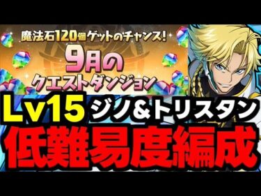 【9月のクエスト】Lv15ジノ低難易度編成！魔法石15個を回収しよう！立ち回り解説！【パズドラ】