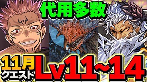 【これ見ればOK】11月クエストLV11-LV14を攻略！アシスト不要&代用多数！魔法石50個ゲット！【パズドラ】