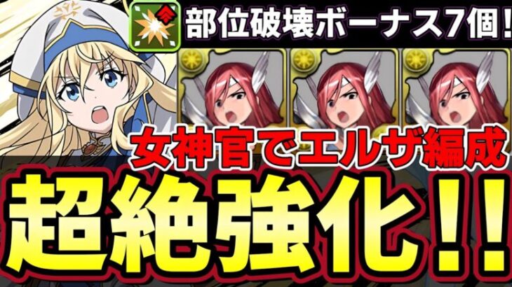 【パズドラ】女神官でエルザ編成が超絶強化‼︎新億兆部位破壊7個編成で欠点の回復力モリモリ‼︎【パズドラ実況】