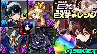 💎魔法石『15個』GET💎6月の決戦！EXラッシュ！無双すぎる黒薔薇ロゼッタ編成が強すぎる💎EXチャレンジ！【パズドラ】