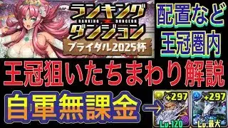 【王冠狙いたちまわり解説 自軍無課金編成】ブライダル2025杯ランキングダンジョンの王冠狙いたちまわり解説！超つなげ消しの分かりやすいたちまわりや組みやすい盤面を紹介してます！【パズドラ】