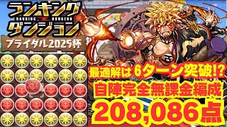 〜パズドラ〜 自陣完全無課金編成で王冠圏内!!6ターン突破が最適解か!?[ブライダル2025杯]