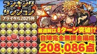 〜パズドラ〜 自陣完全無課金編成で王冠圏内!!6ターン突破が最適解か!?[ブライダル2025杯]