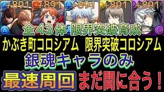 【銀魂のみ ずらし周回】銀魂キャラのみで全43体を限界突破育成！891作り！かぶき町コロシアム、限界突破コロシアムは育成枠の自由度高めなので限界突破周回もオススメ！アシストなし！銀魂コラボ【パズドラ】